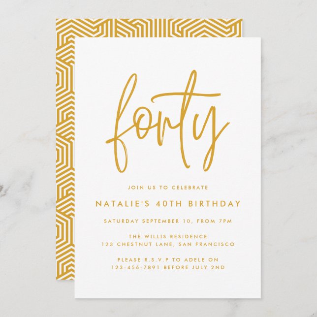 Modern 40th birthday simple stylish elegant script (Front/Back)