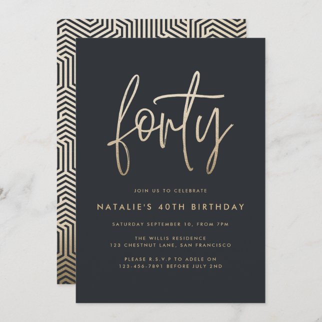 Modern 40th birthday simple stylish elegant script (Front/Back)