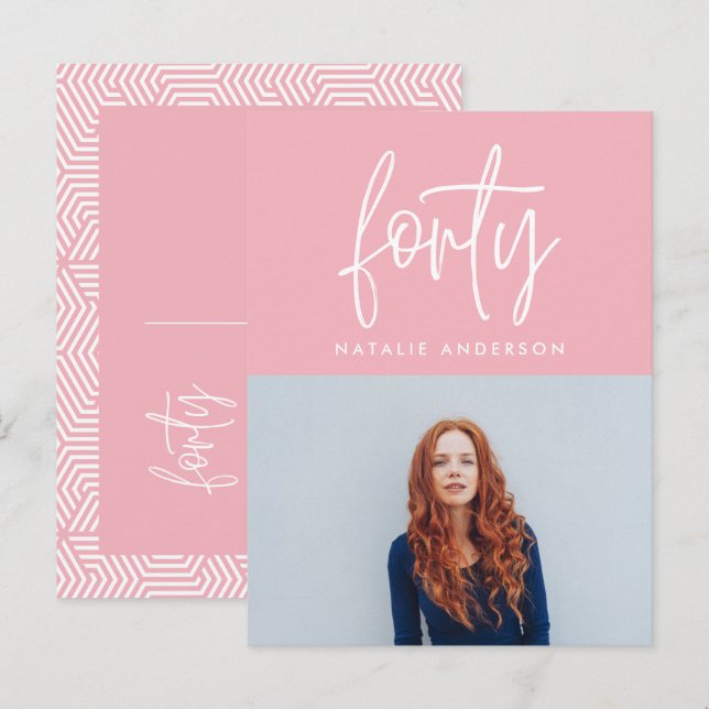 Modern 40th birthday simple stylish elegant script invitation postcard (Front/Back)