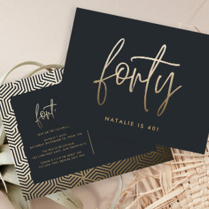 Modern 40th birthday simple stylish elegant script invitation postcard