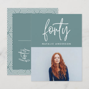 Modern 40th birthday simple stylish elegant script invitation postcard