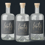 Modern 40th birthday simple stylish elegant script liquor bottle label<br><div class="desc">Modern 40th birthday simple stylish elegant black and gold 40th birthday bottle label.</div>