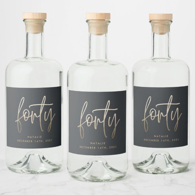 Modern 40th birthday simple stylish elegant script liquor bottle label (Bottles)