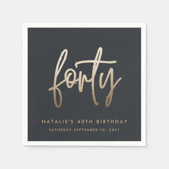 Modern 40th birthday simple stylish elegant script napkin (Front)