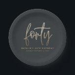 Modern 40th birthday simple stylish elegant script paper plate<br><div class="desc">Modern 40th birthday simple stylish elegant black and gold script paper plate</div>
