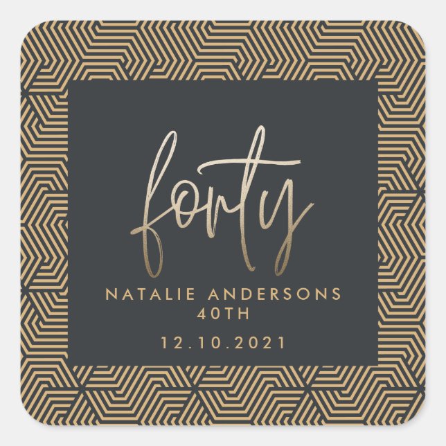 Modern 40th birthday simple stylish elegant script square sticker (Front)