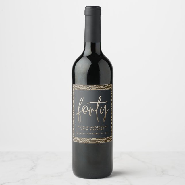 Modern 40th birthday simple stylish elegant script wine label (Front)