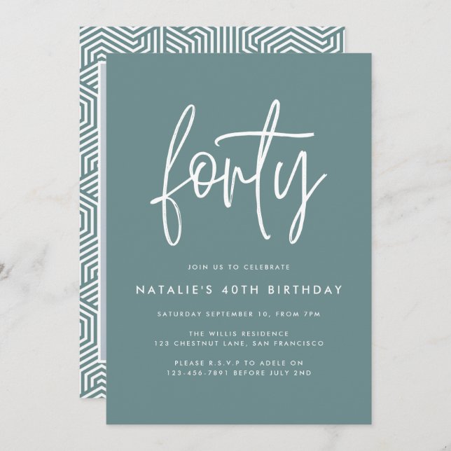 Modern 40th birthday simple stylish script photo (Front/Back)