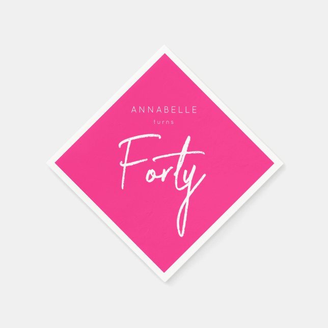 Modern 40th Forty Fortieth birthday pink Napkin (Corner)