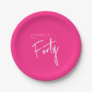 Modern 40th Forty Fortieth birthday Pink Paper Plate