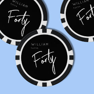 Modern 40th Forty Fortieth men's birthday black Poker Chips