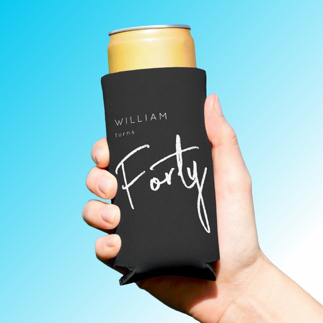 Modern 40th Forty Fortieth men's birthday black Seltzer Can Cooler (Creator Uploaded)