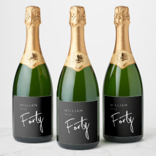 Modern 40th Forty Fortieth men's birthday black Sparkling Wine Label