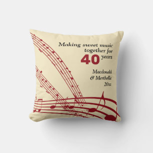Modern   40th RUBY Wedding   MUSIC NOTES Cushion