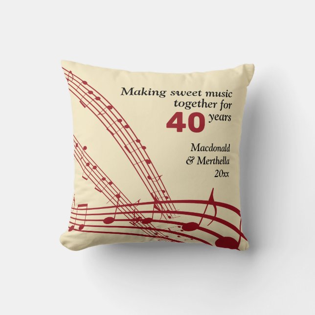 Modern | 40th RUBY Wedding | MUSIC NOTES Cushion (Front)