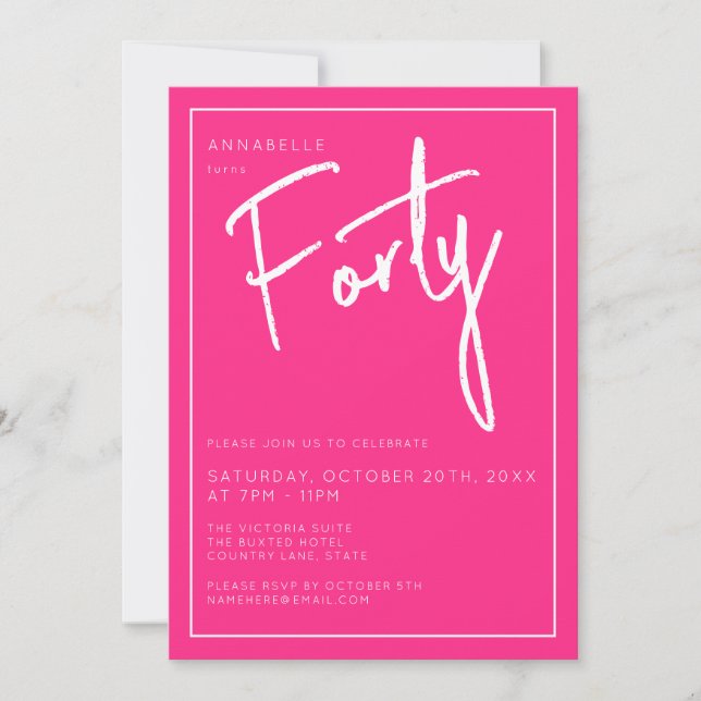 Modern 40th Thirty Thirtieth Pink birthday party Invitation (Front)