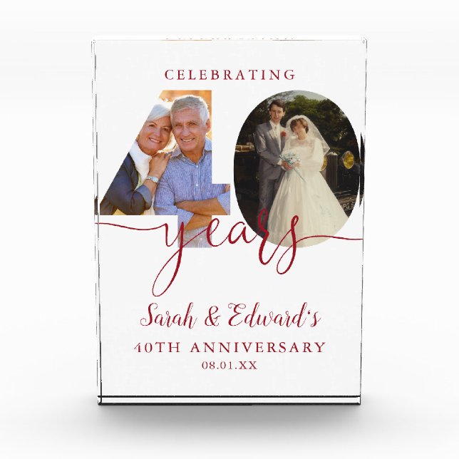 Modern 40th Wedding Anniversary Ruby 2  Photo Block (Front)
