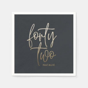 Modern 42nd birthday Black gold elegant script Inv Napkin