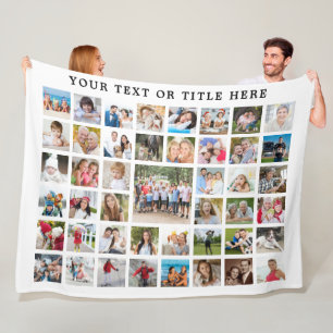 Modern 45 Photo Collage Custom Text White Fleece Blanket