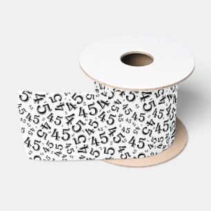 Modern 45th Birthday Number Pattern Black/White Satin Ribbon