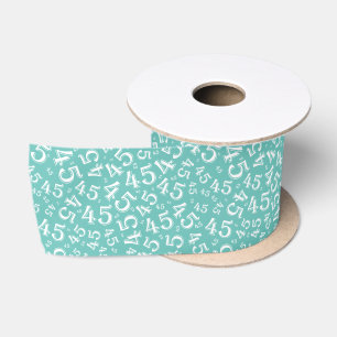 Modern 45th Birthday Number Pattern Teal/White Satin Ribbon
