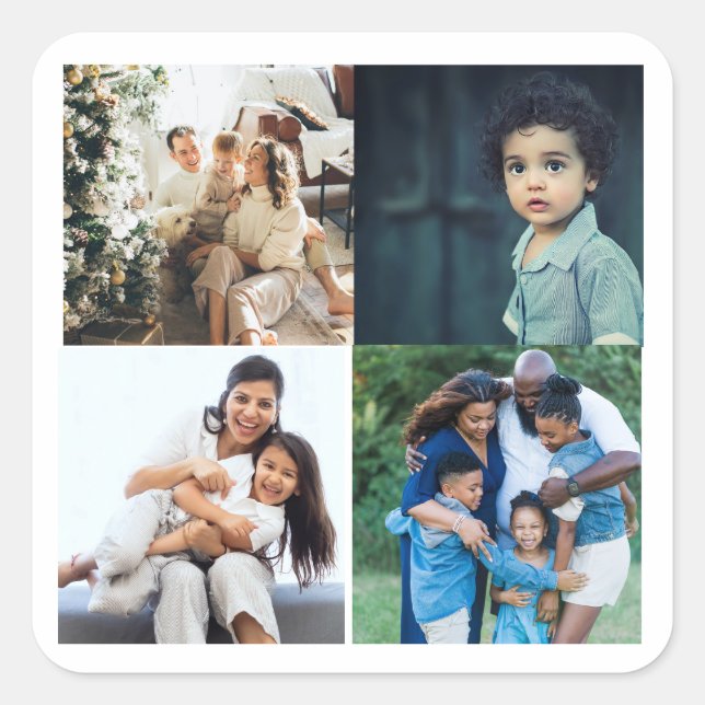 Modern 4 collage Custom Photos Square Sticker (Front)