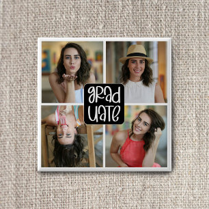 Modern 4 Custom Grad Photo Collage Graduation 15 Cm Square Badge