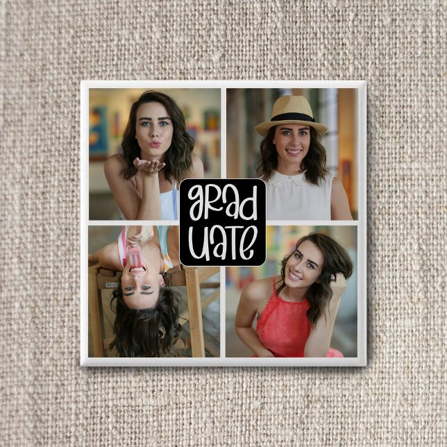 Modern 4 Custom Grad Photo Collage Graduation 15 Cm Square Badge (Creator Uploaded)
