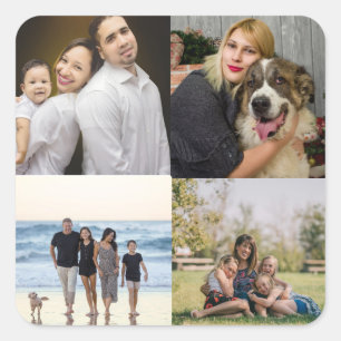 Modern 4 Family Photo Collage Custom Square Sticker