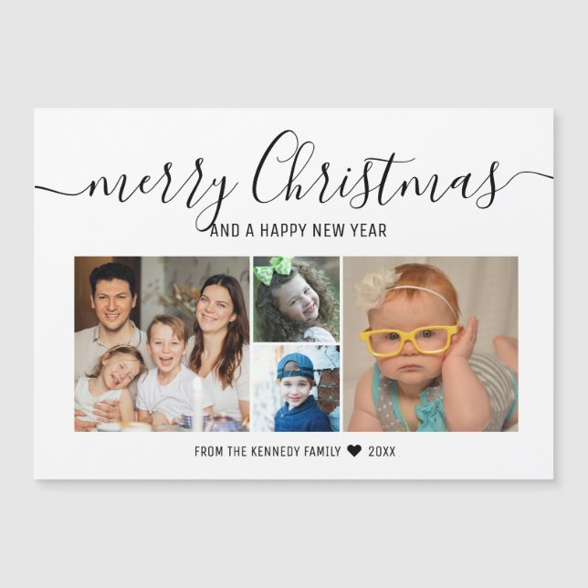Modern 4 Family Photo Collage Merry Christmas Card (Front)