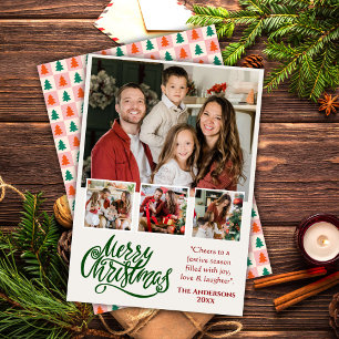Modern 4 family photo Merry Christmas cute simple Holiday Card