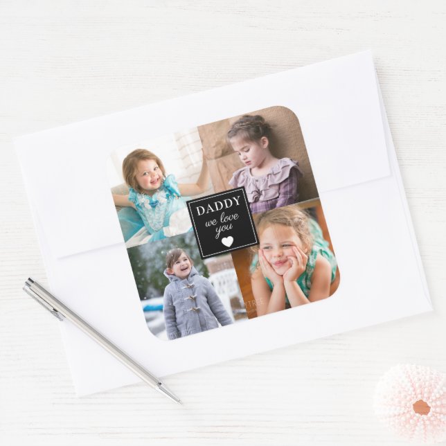 Modern 4 Kids Photo Collage Square Sticker (Envelope)