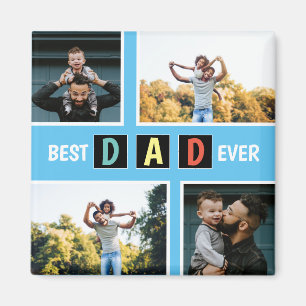Modern 4 Photo Best Dad Ever Keepsake  Magnet
