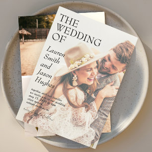 Modern 4 Photo Black & White Boho Wedding Invitation