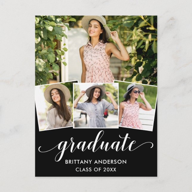Modern 4 Photo Calligraphy Graduation Announcement (Front)