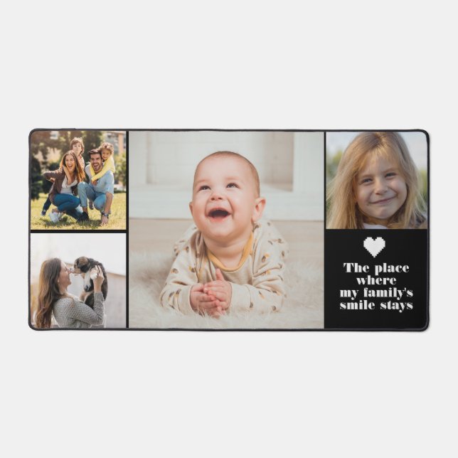 Modern 4 Photo Collage and Text Custom Monogram Desk Mat (Front)
