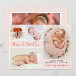 Modern 4 Photo Collage Birth Announcement Card