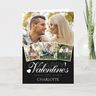 Modern 4 Photo Collage Black Valentines Day Folded Holiday Card