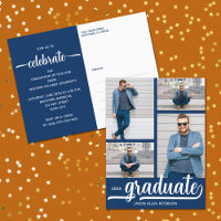 Modern 4 Photo Collage Blue Graduate Invitation