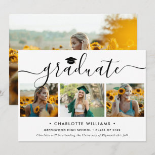 Modern 4 Photo Collage Elegant Script Graduation Announcement