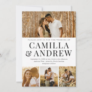 Modern 4 Photo Collage Elegant Wedding Invitation