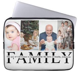 Modern 4 Photo Collage Family christmas quote Laptop Sleeve