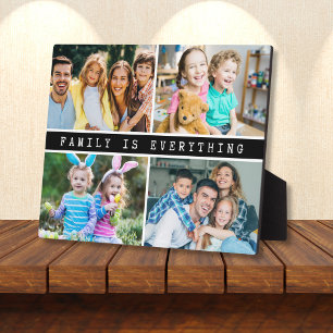 Modern 4 Photo Collage Family Is Everything Quote Plaque