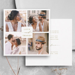 Modern 4 Photo Collage Gold Wedding Square Thank You Card