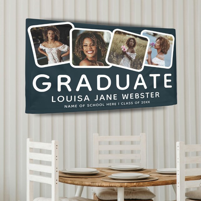 Modern 4 Photo Collage Graduate Graduation Navy Banner (Creator Uploaded)