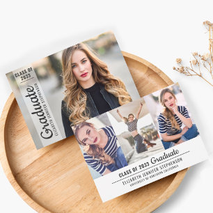 Modern 4 photo collage graduation overlay simple Announcement