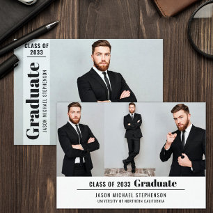 Modern 4 photo collage graduation overlay simple announcement