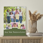 Modern 4 Photo Collage Green with White Typography Faux Canvas Print<br><div class="desc">Design your own photo collage canvas print with four of your favourite family photos or pictures of your kids, pets etc. This multi picture design is automatically created as you add your pictures and has a main photo, slightly overlapped with 3 smaller photos. The wording reads "All You Need is...</div>