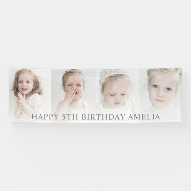 Modern 4 Photo Collage | Happy Birthday Banner (Horizontal)