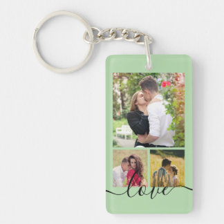 Modern 4 Photo Collage Love Script Keepsake Key Ring